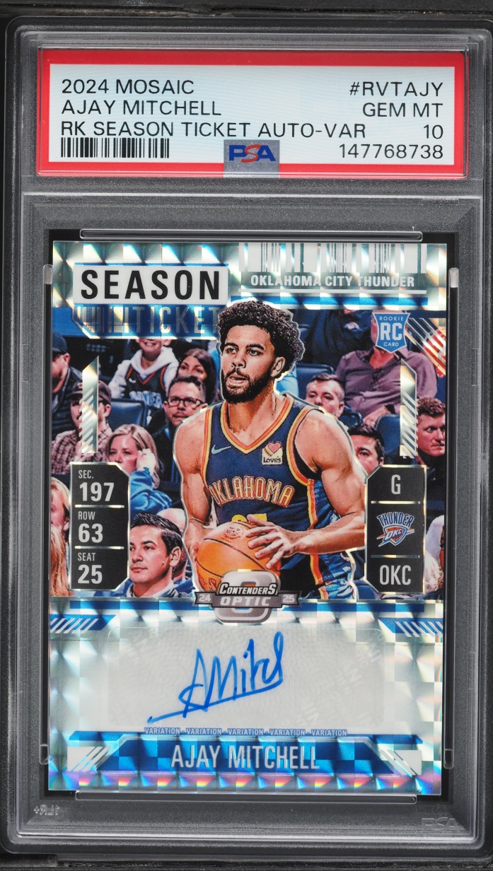2024 Panini Mosaic Season Ticket Variation Ajay Mitchell ROOKIE AUTO #RVTAJY PSA 10 GEM MINT