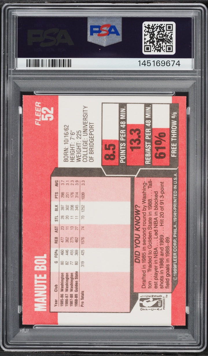 1989 Fleer Basketball Manute Bol #52 PSA 9 MINT