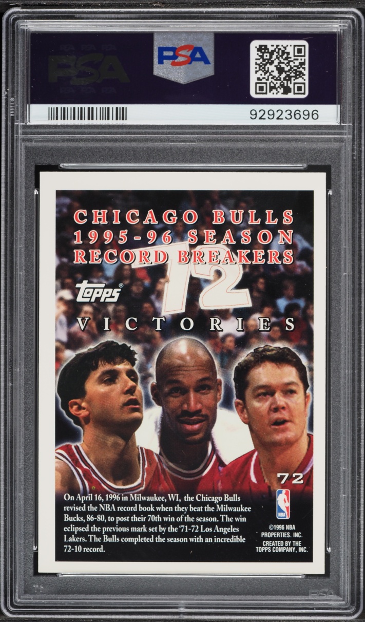 1996 Topps Commemorative Chicago Bulls w/ Michael Jordan #72 PSA 8 NM-MT