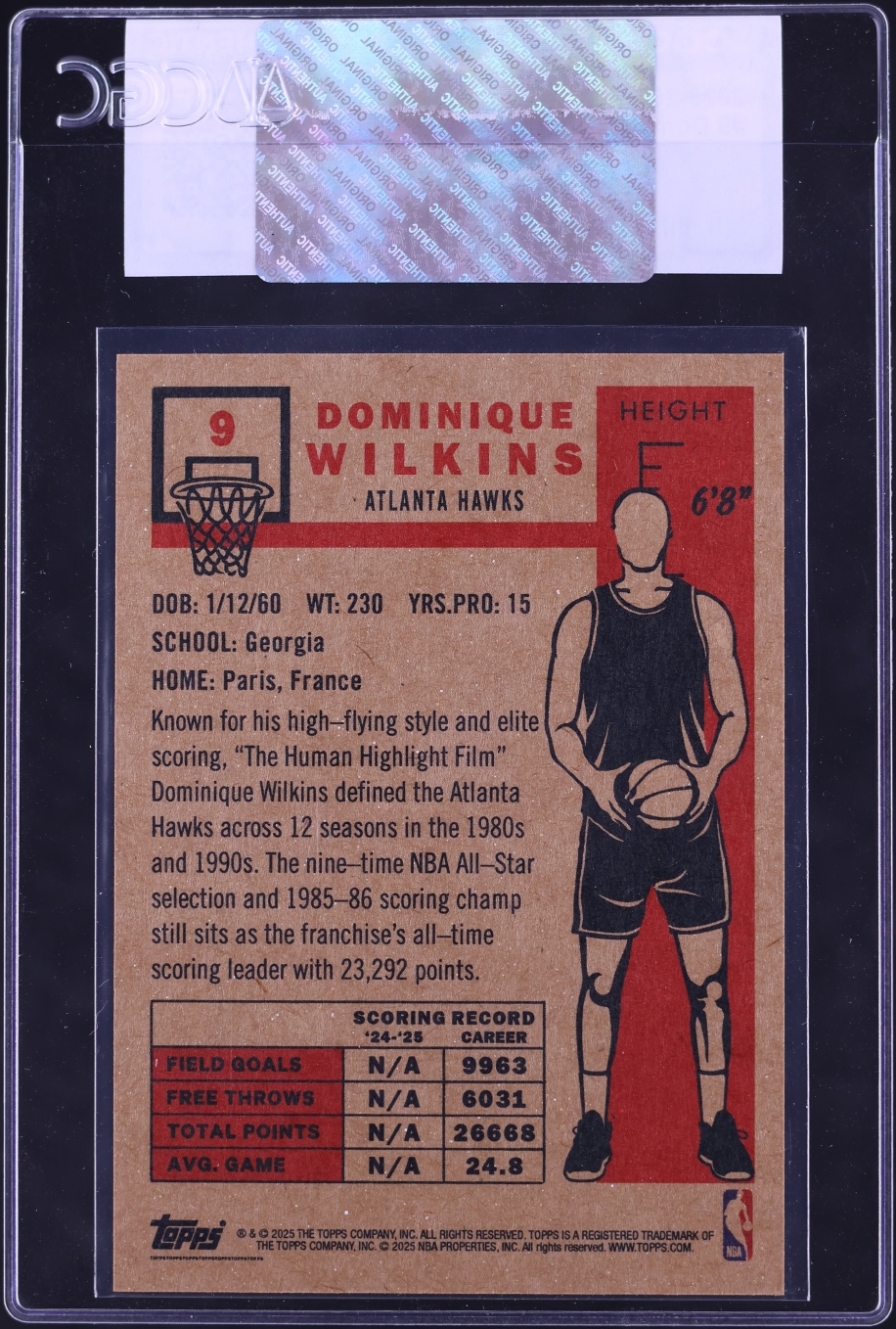 2025 Topps Living Set Dominique Wilkins #9 CGC AUTH