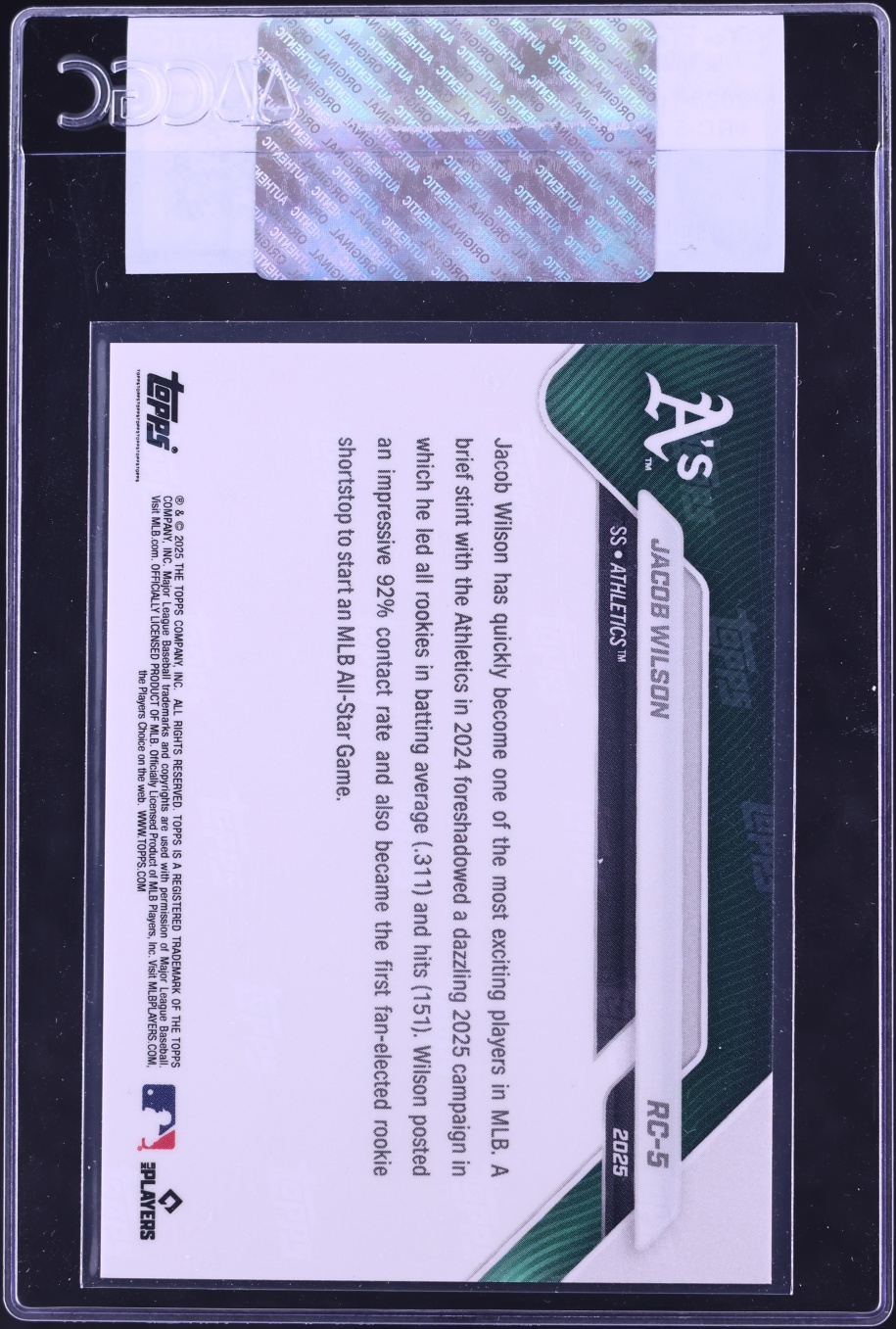 2025 Topps Now Cup Jacob Wilson ROOKIE #RC-5 CGC AUTH