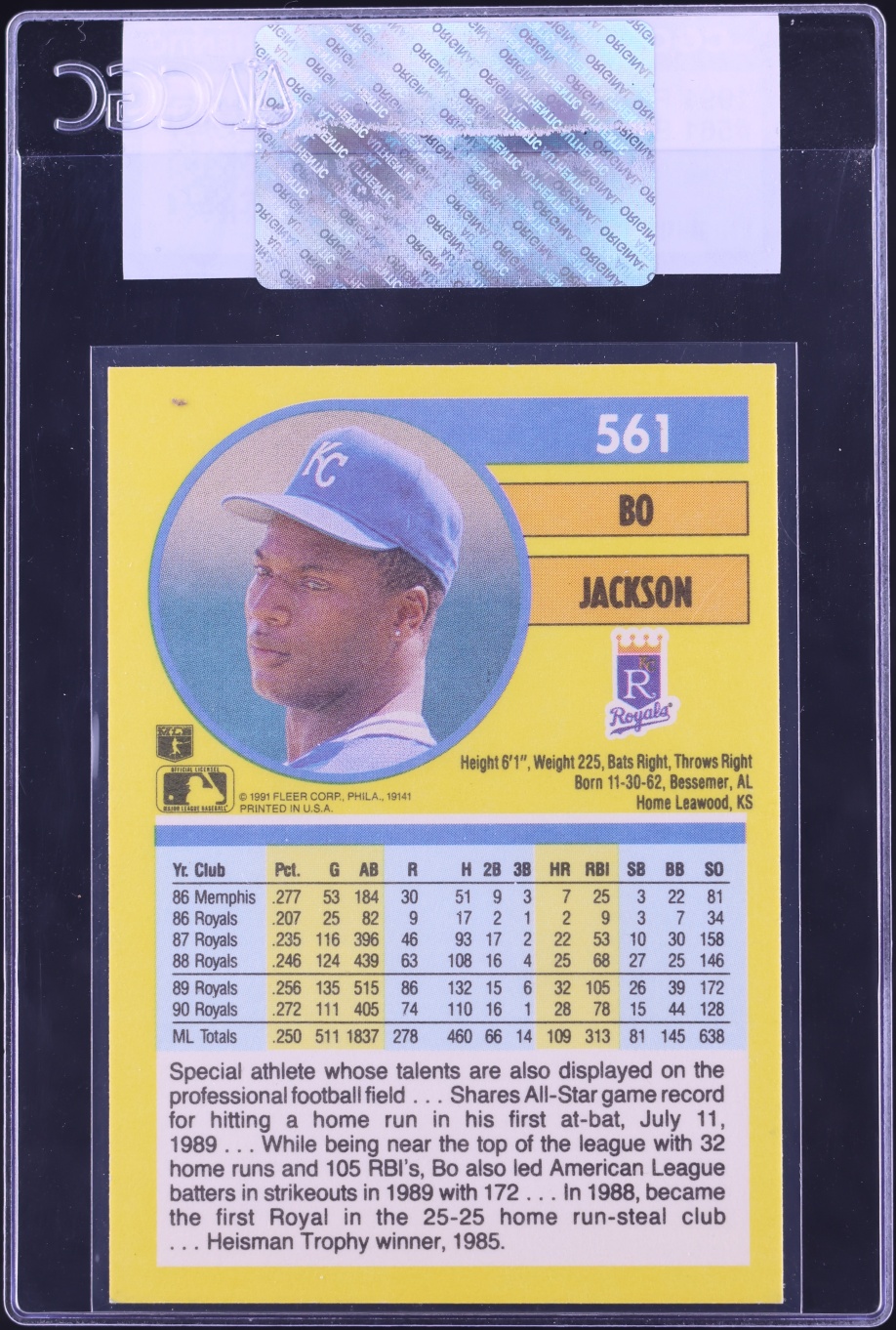 1991 Fleer Bo Jackson #561 CGC AUTH