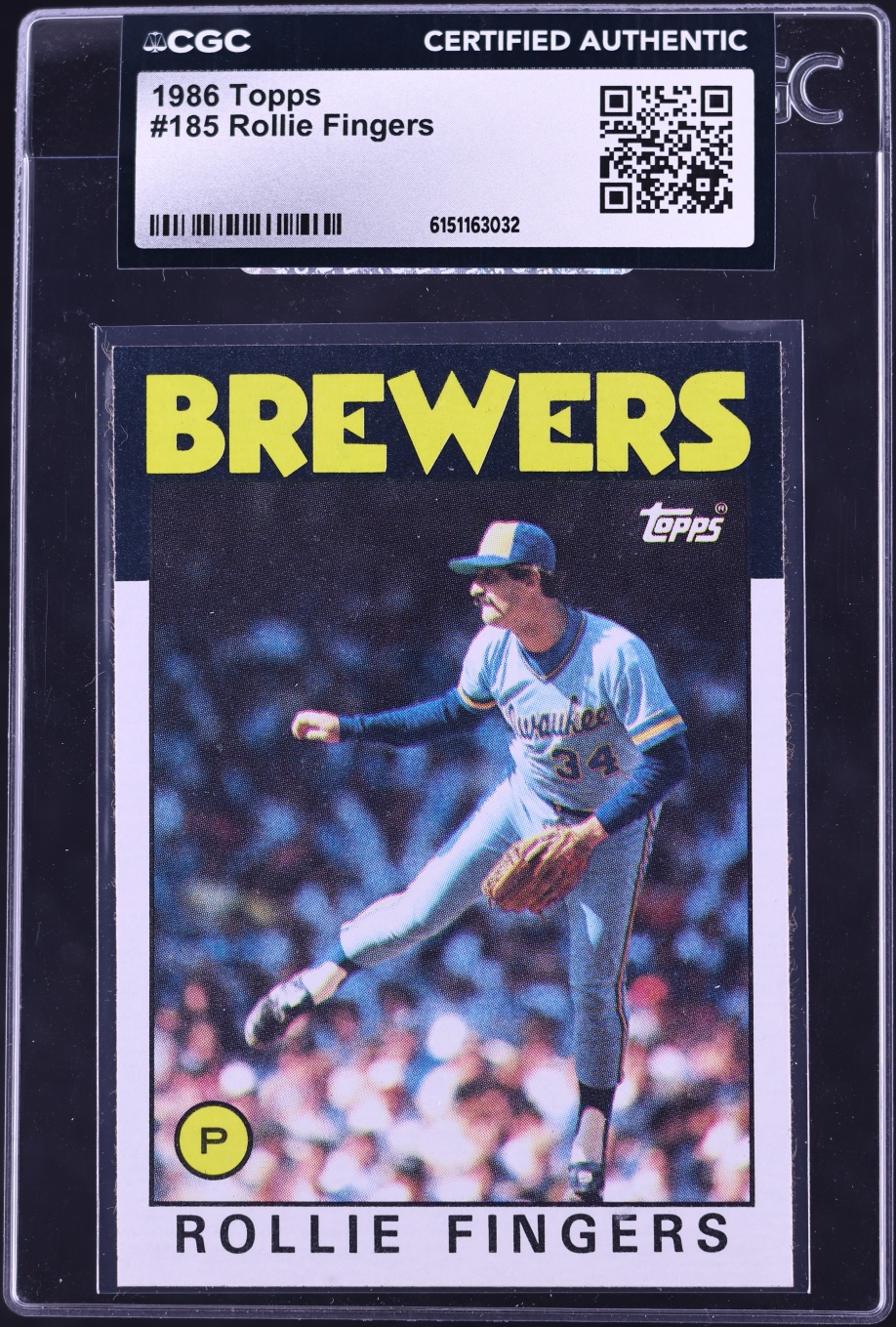 1986 Topps Rollie Fingers #185 CGC AUTH