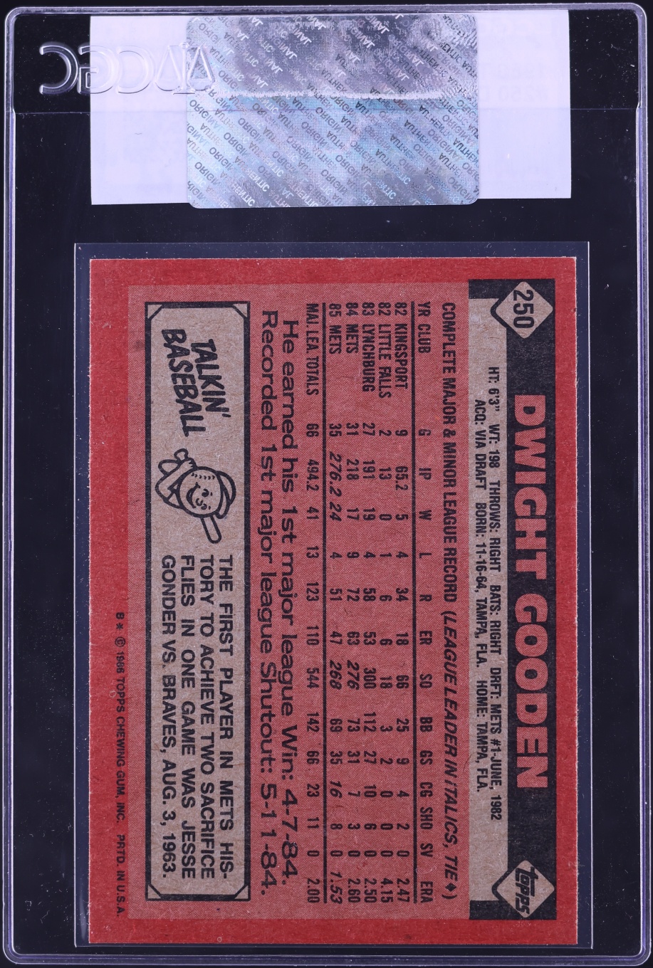 1986 Topps Dwight Gooden #250 CGC AUTH