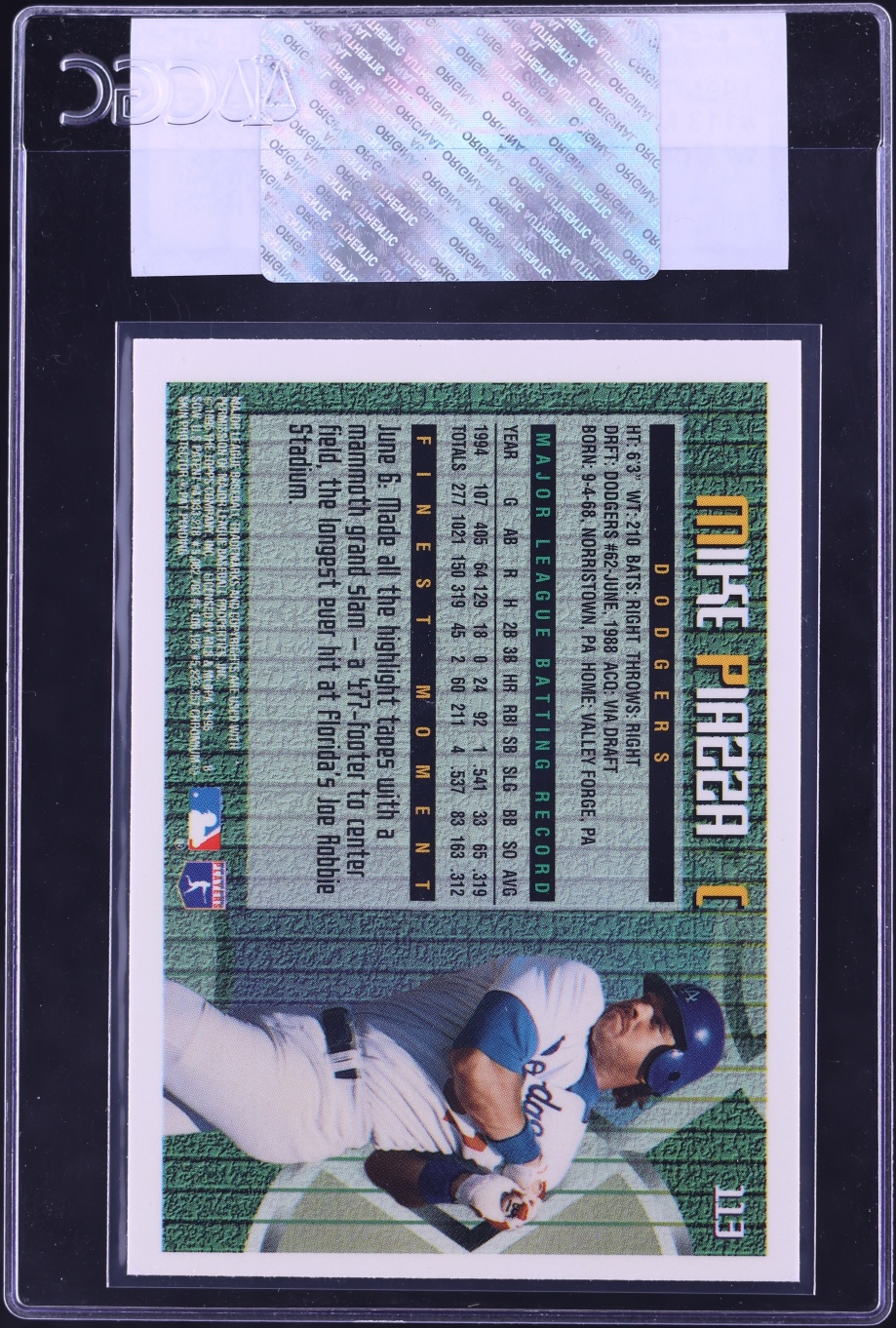 1995 Finest w/ Coating Mike Piazza #113 CGC AUTH