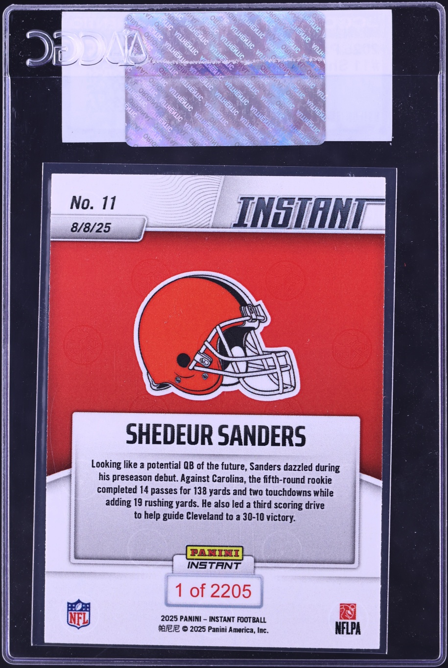 2025 Panini Instant Shedeur Sanders ROOKIE /2205 #11 CGC AUTH
