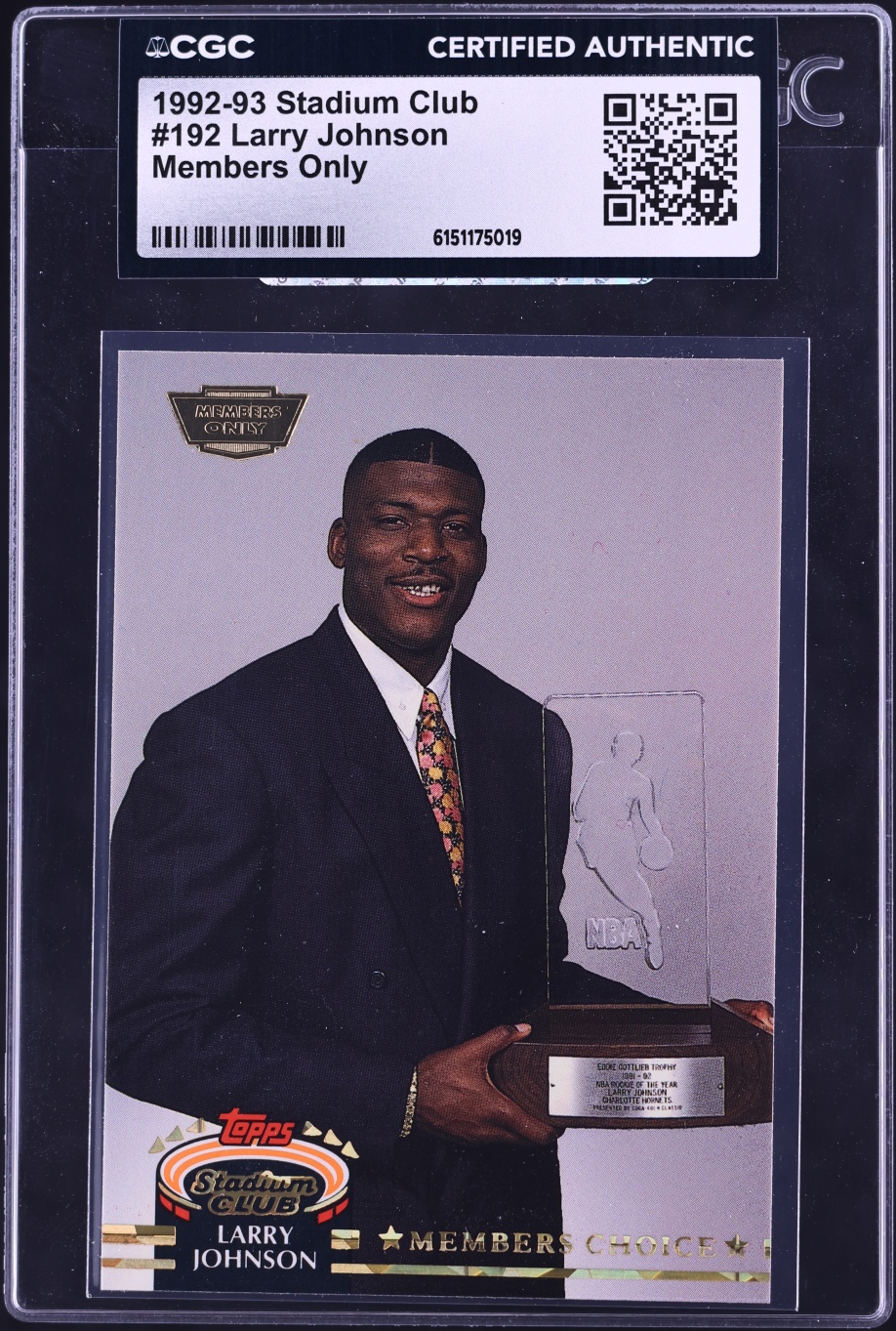 1992 Stadium Club Members Only Larry Johnson #192 CGC AUTH