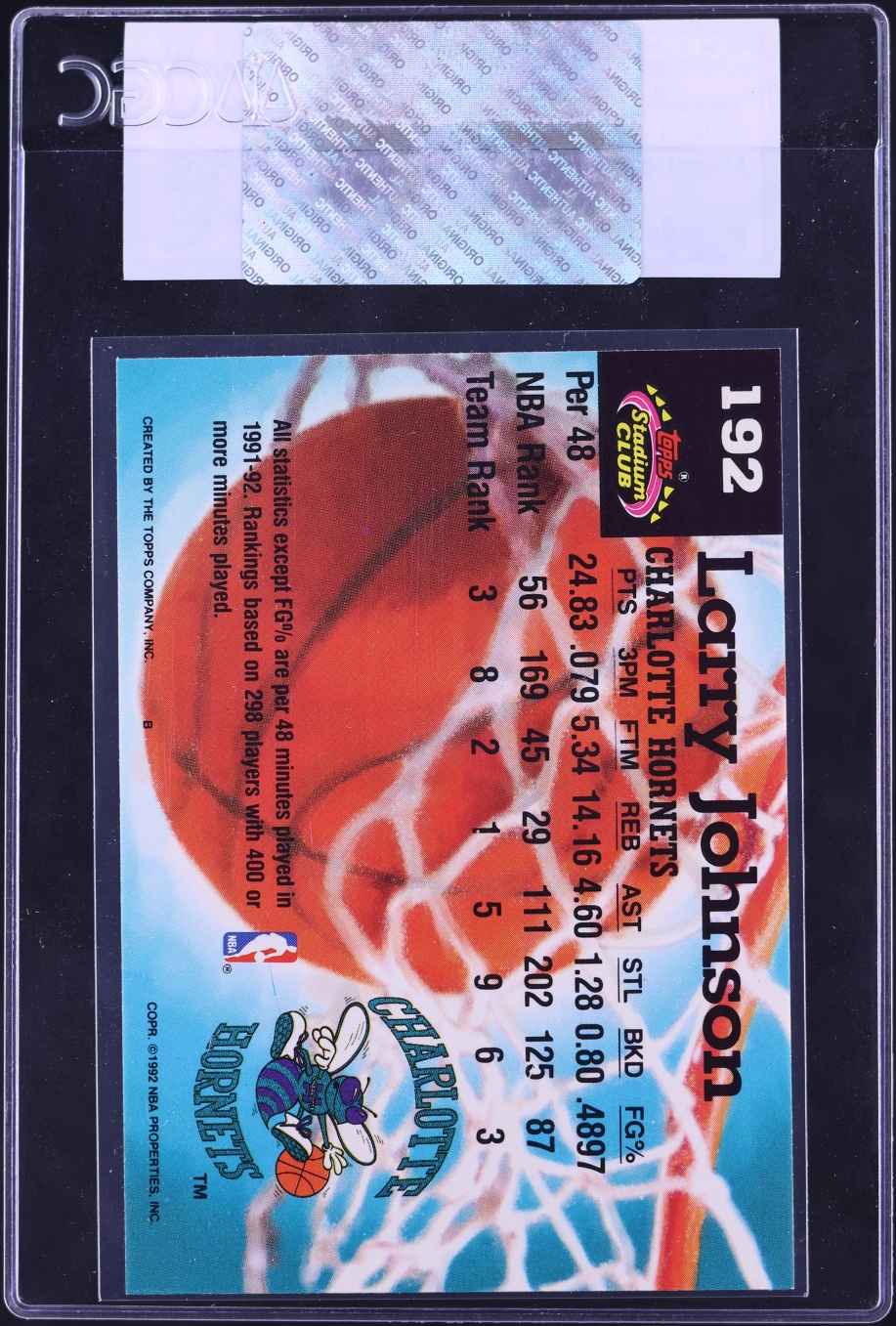 1992 Stadium Club Members Only Larry Johnson #192 CGC AUTH