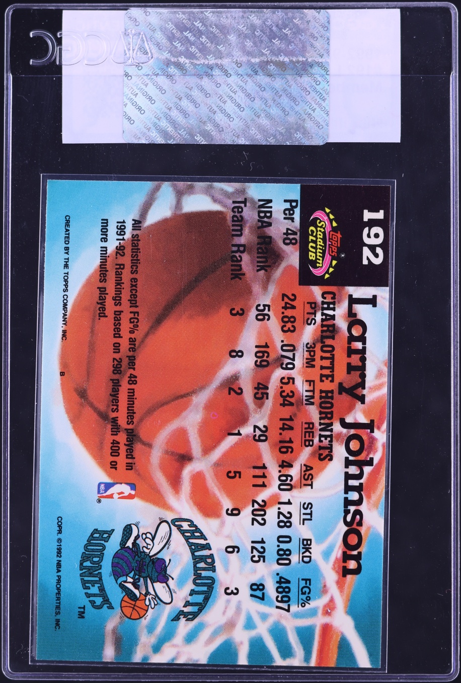 1992 Stadium Club Members Only Larry Johnson #192 CGC AUTH