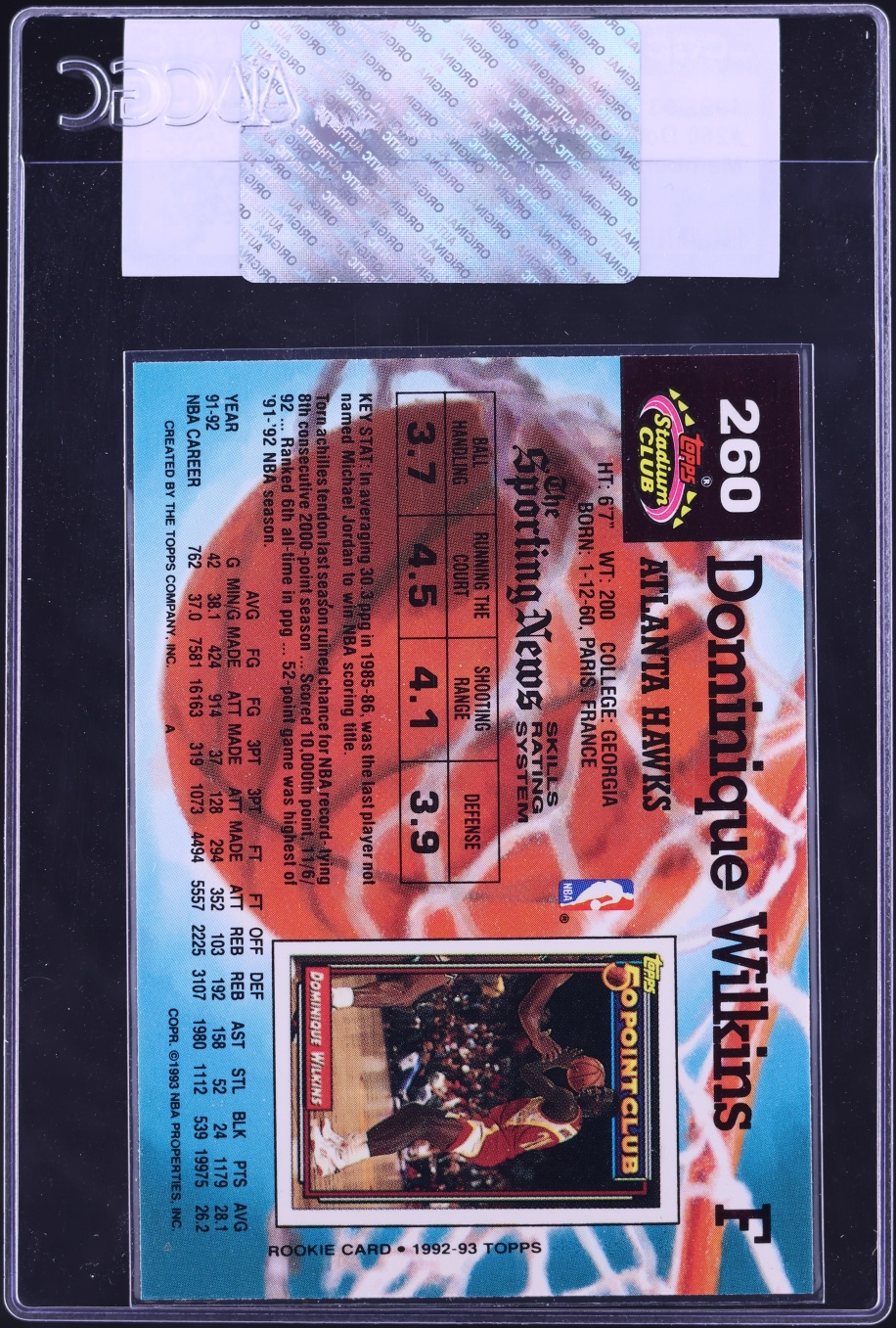 1992 Stadium Club Members Only Dominique Wilkins #260 CGC AUTH