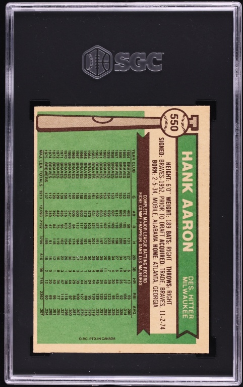 1976 O-Pee-Chee Hank Aaron #550 SGC 4 VGEX
