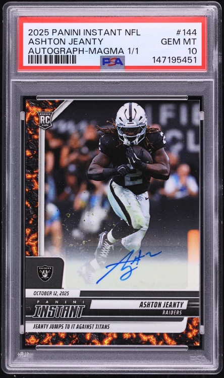 2025 Panini Instant NFL Magma Ashton Jeanty ROOKIE AUTO 1/1 #144 PSA 10 GEM MINT