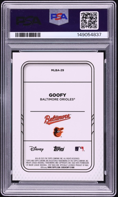 2025 Topps Chrome Update Disney Mickey & Friends Red Refractor Orioles Goofy 1/5 #29 PSA 10 GEM