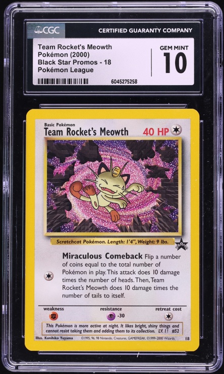 2000 Pokemon League Black Star Promo Team Rocket's Meowth #18 CGC 10 GEM MINT