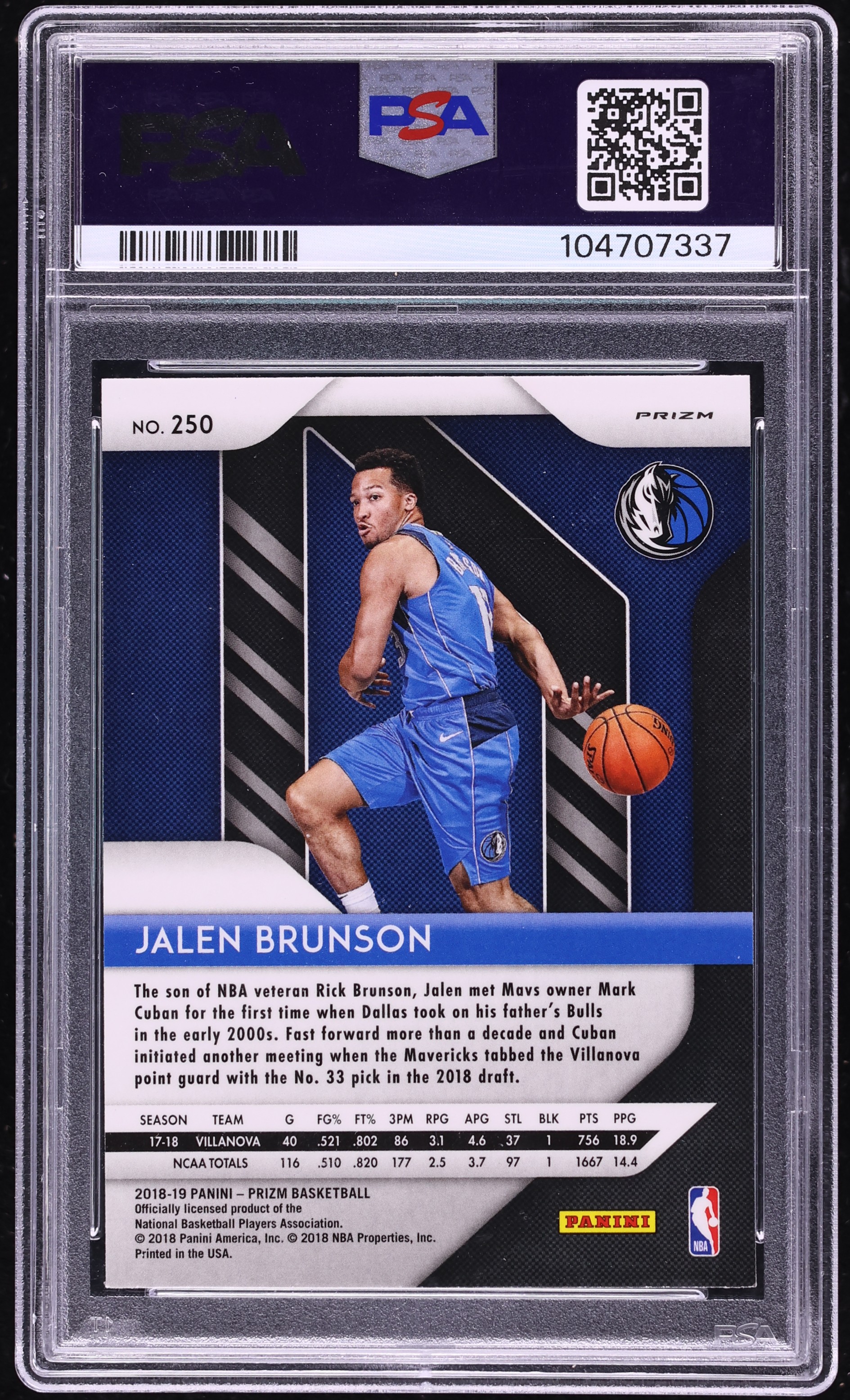 2018 Panini Prizm Silver Jalen Brunson ROOKIE #250 PSA 9 MINT on 