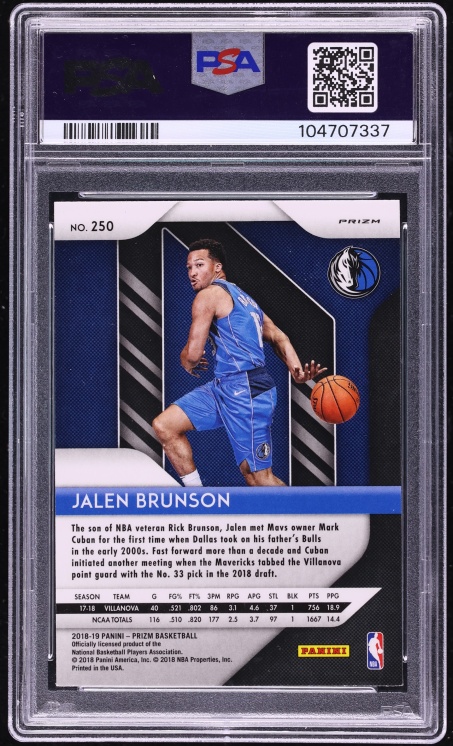 2018 Panini Prizm Silver Jalen Brunson ROOKIE #250 PSA 9 MINT on 
