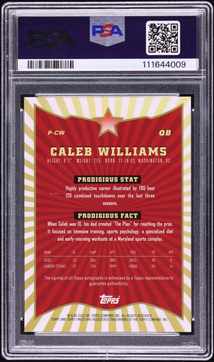 2024 Finest Prodigies Oil Spill Refractor Caleb Williams ROOKIE AUTO /10 #PCW PSA 10 GEM MINT