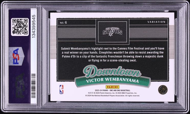 2023 Panini One And One Downtown Variation Victor Wembanyama ROOKIE #6 PSA 9 MINT