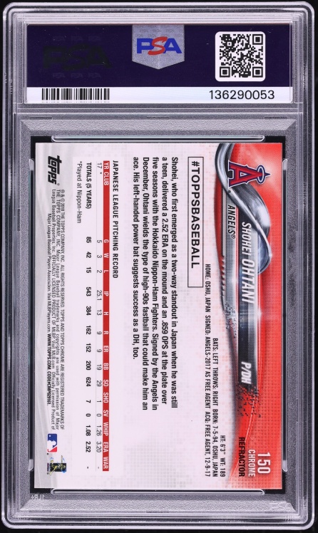 2018 Topps Chrome Xfractor Shohei Ohtani ROOKIE #150 PSA 10 GEM MINT