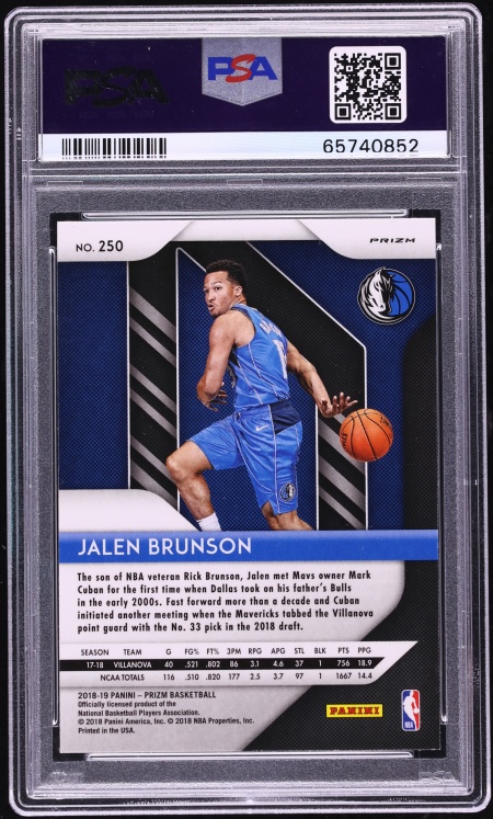 2018 Panini Prizm Choice Tiger Stripe Jalen Brunson ROOKIE #250 PSA 10 GEM MINT