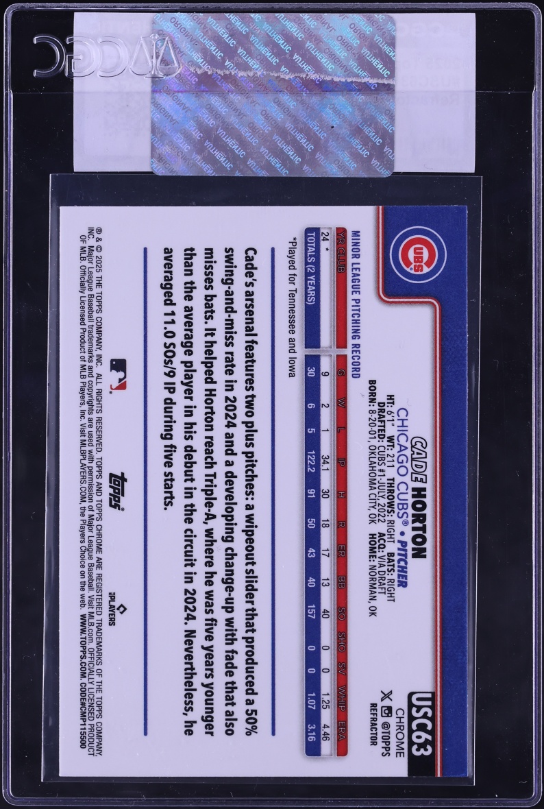 2025 Topps Chrome Update Refractor Cade Horton ROOKIE #USC63 CGC AUTH