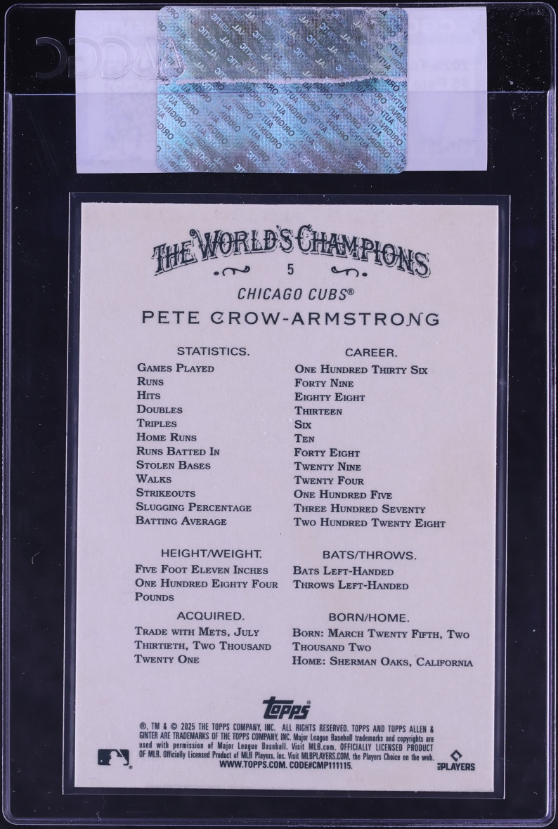 2025 Topps Allen & Ginter X Pete Crow-Armstrong #5 CGC AUTH