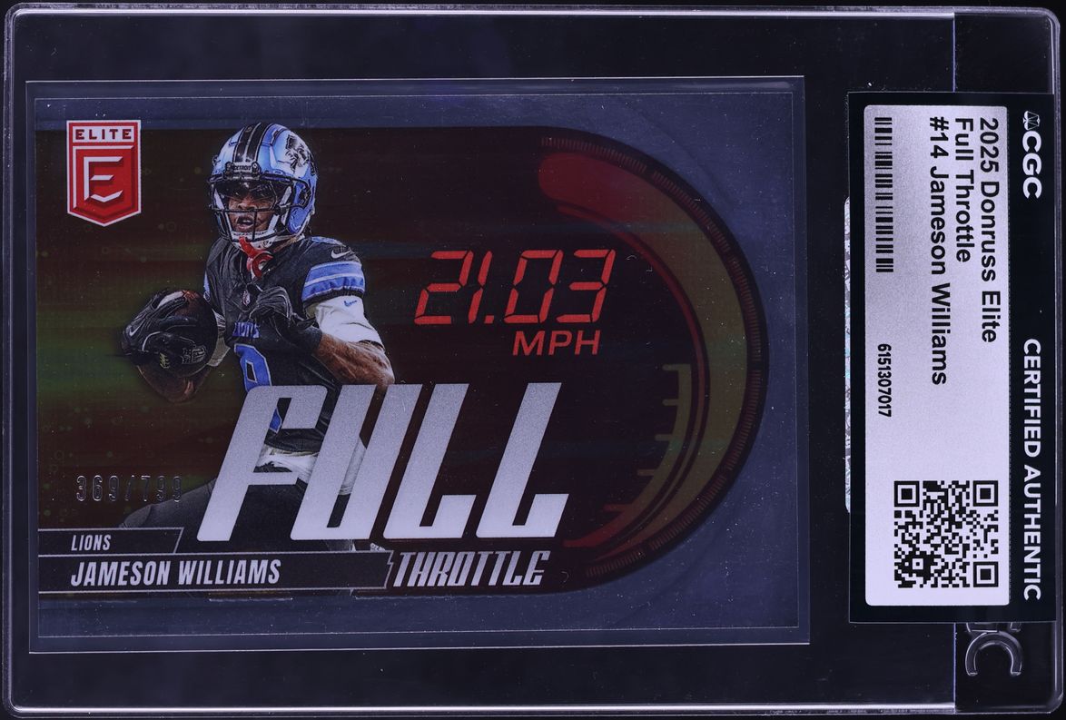 2025 Donruss Elite Full Throttle Jameson Williams /799 #14 CGC AUTH