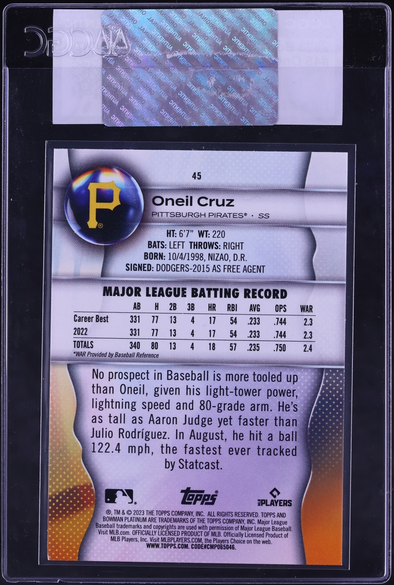 2023 Bowman Platinum Oneil Cruz #45 CGC AUTH