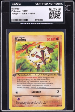 1999 Pokemon Jungle 1st Edition Mankey #55 CGC AUTH