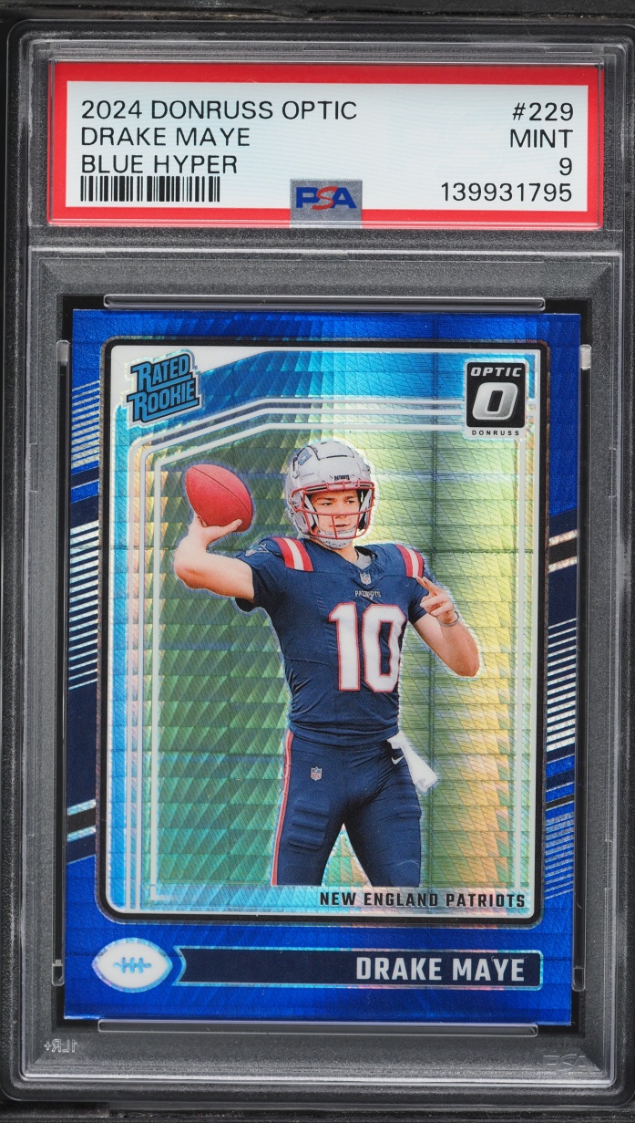 2024 Donruss Optic Blue Hyper Prizm Drake Maye ROOKIE #229 PSA 9 MINT