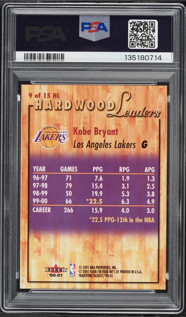 2000 Fleer Tradition Glossy Hardwood Leaders Kobe Bryant #9 PSA 9 MINT