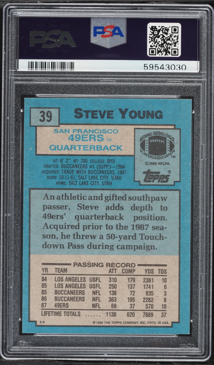 1988 Topps Football Steve Young #39 PSA 9 MINT