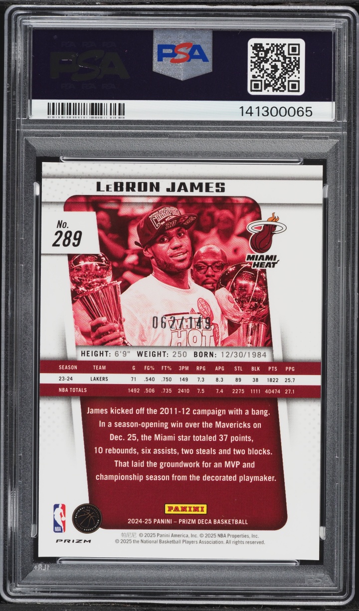 2024 Panini Prizm Deca Blue LeBron James /149 #289 PSA 10 GEM MINT