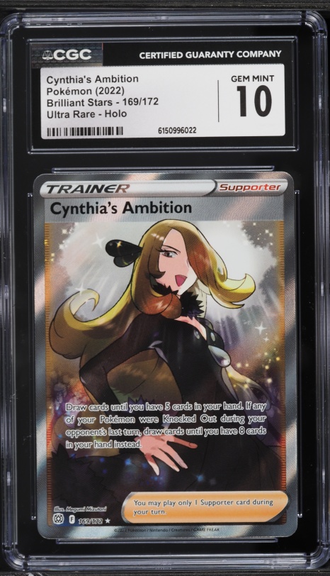 2022 Pokemon Sword & Shield Brilliant Stars Full Art Cynthia's Ambition #169 CGC 10 GEM MINT