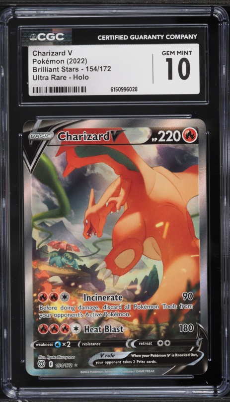 2022 Pokemon Sword & Shield Brilliant Stars Full Art Charizard V #154 CGC 10 GEM MINT