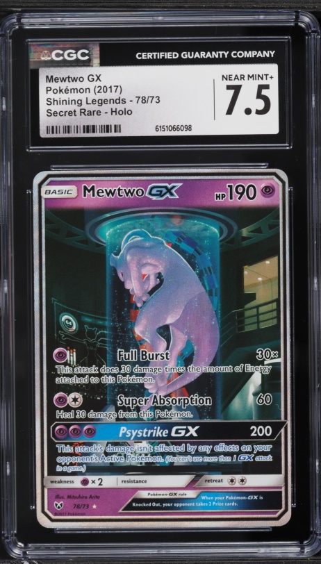 2017 Pokemon Sun & Moon Shining Legends Mewtwo GX #78 CGC 7.5 NRMT+