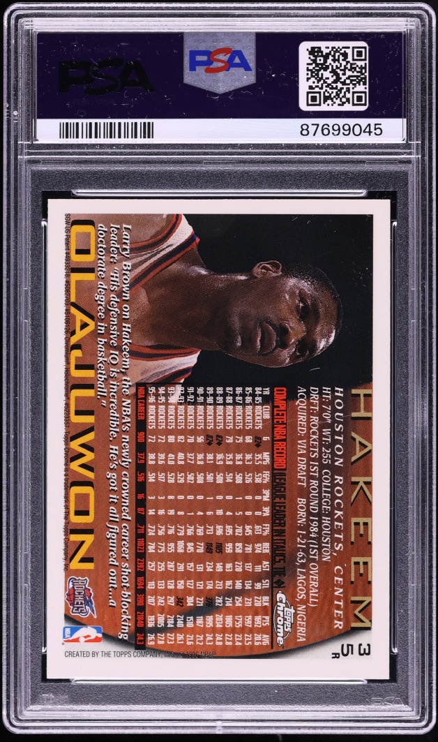 1996 Topps Chrome Refractor Hakeem Olajuwon #35 PSA 8 NM-MT