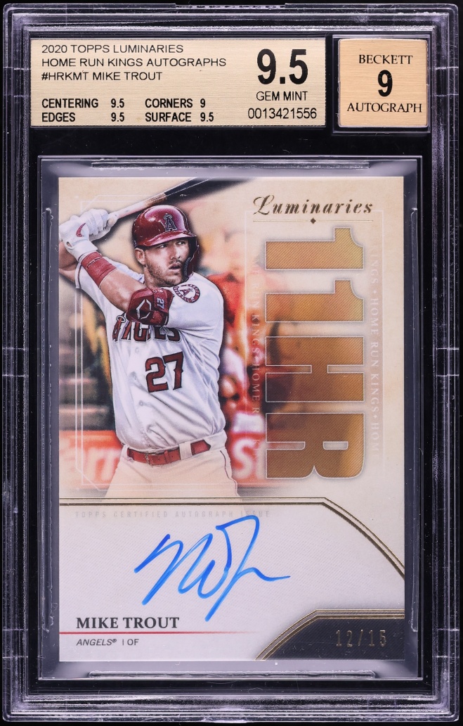 2020 Topps Luminaries Home Run Kings Mike Trout AUTO /15 #HRKMT BGS 9.5 GEM MINT