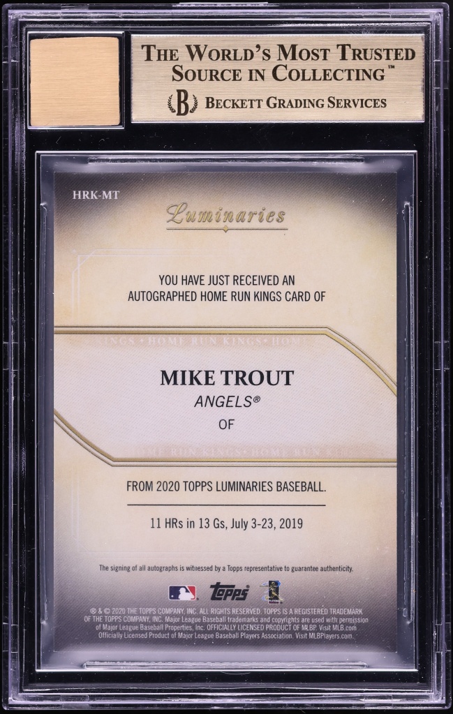 2020 Topps Luminaries Home Run Kings Mike Trout AUTO /15 #HRKMT BGS 9.5 GEM MINT