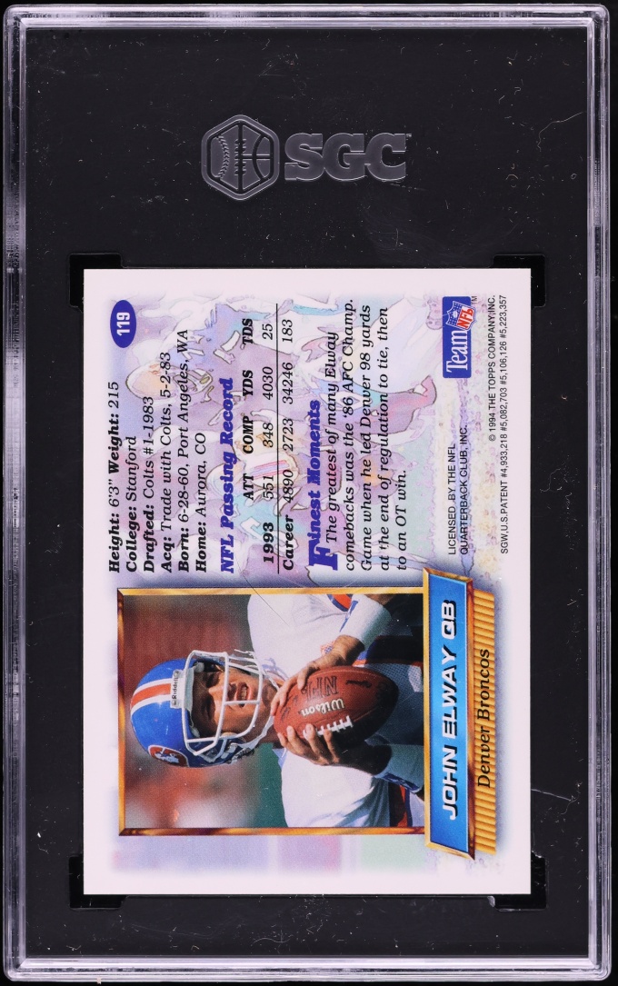 1994 Finest Refractor John Elway #119 SGC 9 MINT