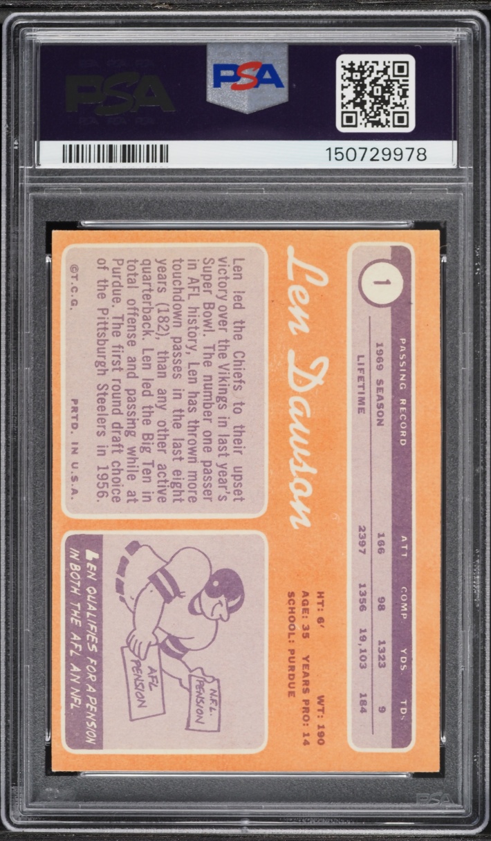 1970 Topps Football Len Dawson #1 PSA 4 VGEX