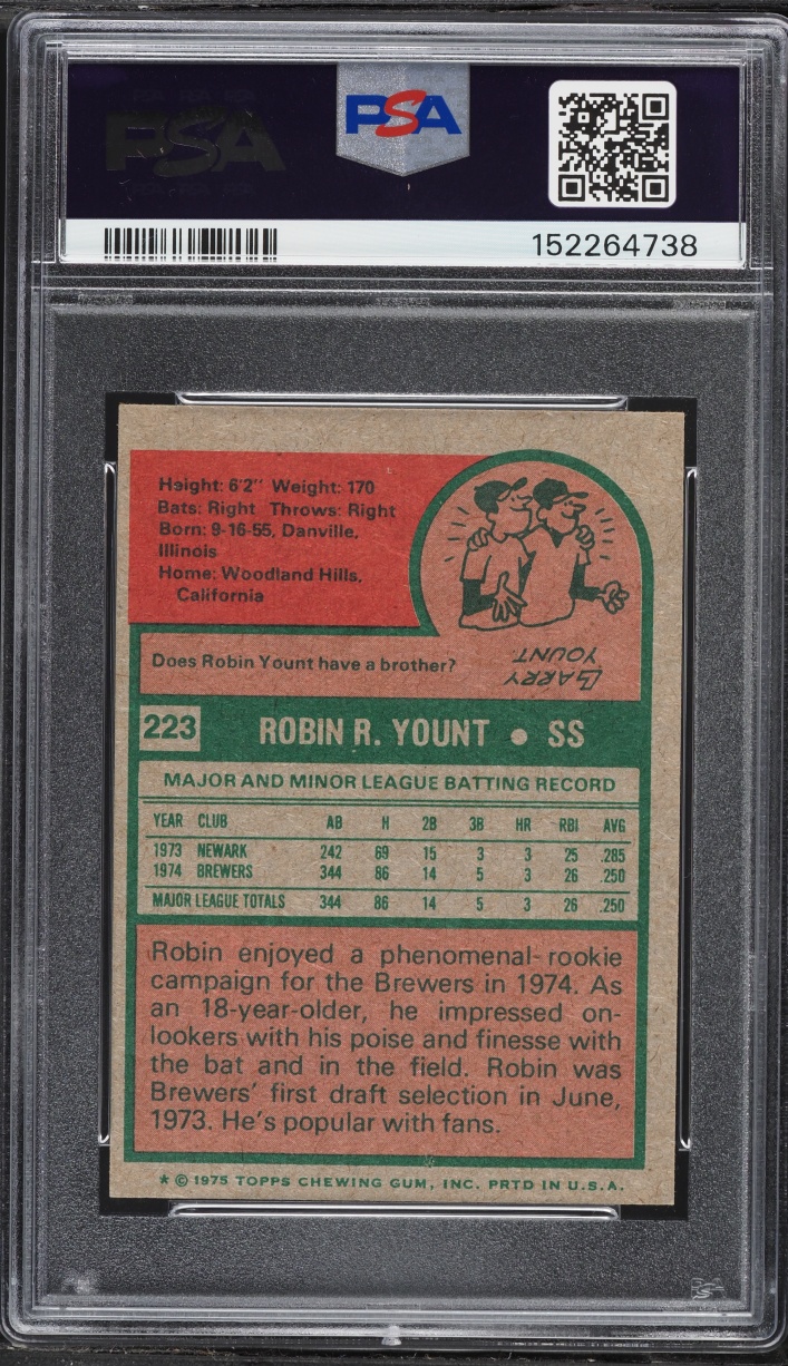 1975 Topps Mini Robin Yount ROOKIE #223 PSA 5 EX