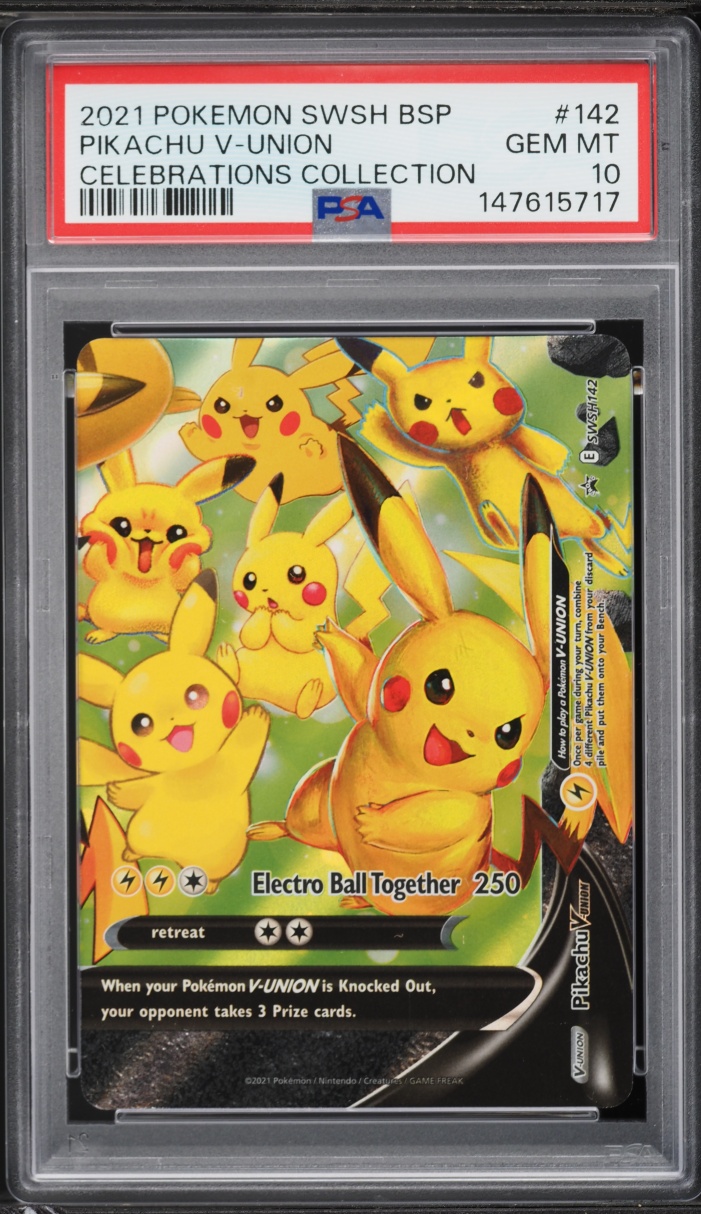 2021 Pokemon Sword & Shield Promo Celebrations Holo Pikachu V-UNION #SWSH142 PSA 10 GEM MINT