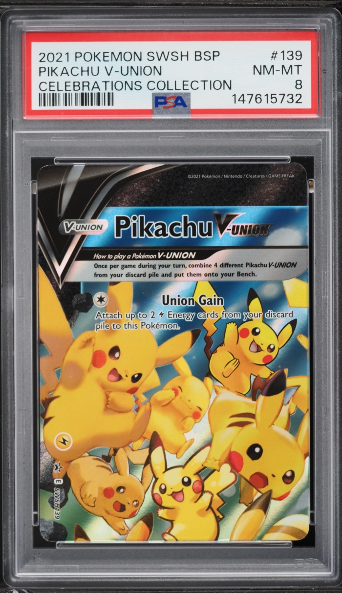 2021 Pokemon Sword & Shield Promo Celebrations Pikachu V-UNION #SWSH139 PSA 8 NM-MT