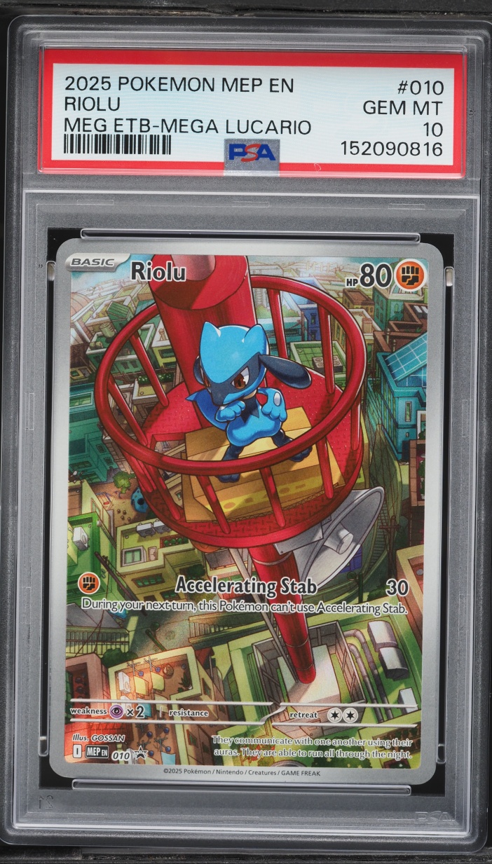 2025 Pokemon Mega Evolution Promo ETB Mega Lucario Full Art Riolu #10 PSA 10 GEM MINT