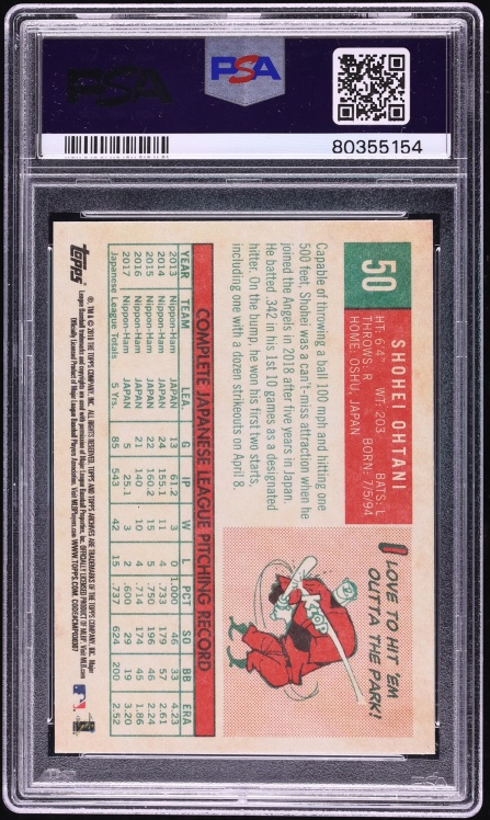 2018 Topps Archives Pitching Stance Shohei Ohtani ROOKIE #50 PSA 10 GEM MINT