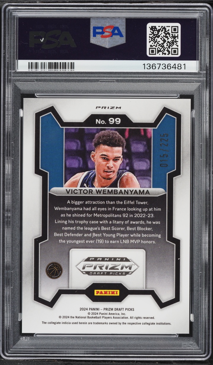 2024 Panini Prizm Draft Picks Red Seismic Victor Wembanyama /225 #99 PSA 10 GEM MINT