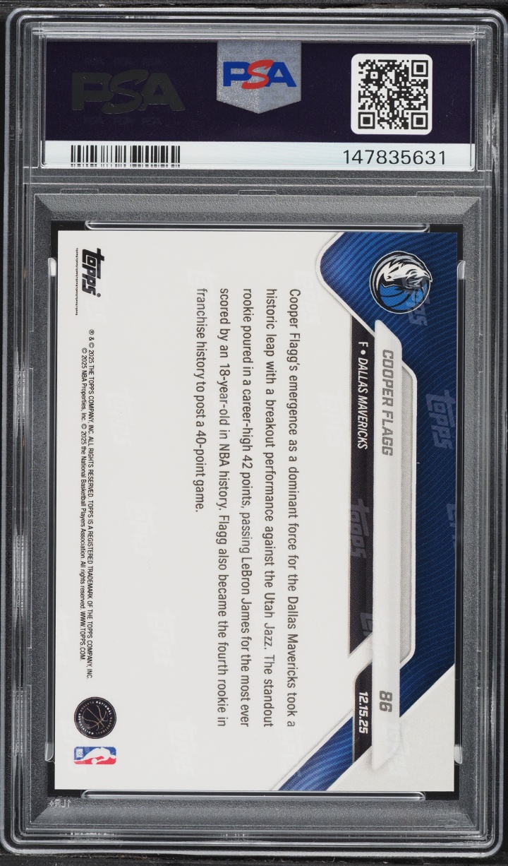 2025 Topps Now Cooper Flagg ROOKIE #86 PSA 10 GEM MINT
