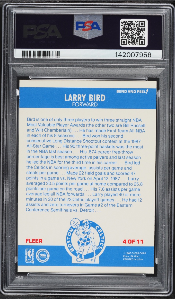 1987 Fleer Sticker Larry Bird #4 PSA 7 NRMT