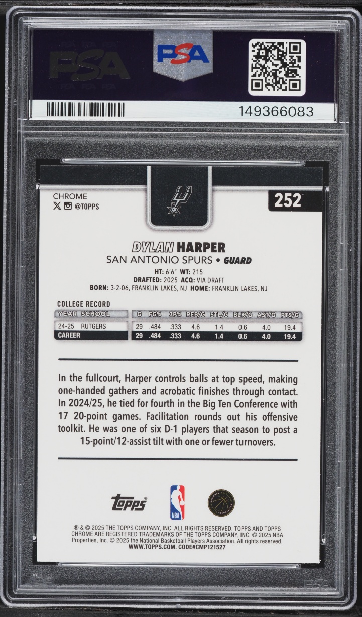2025 Topps Chrome Dylan Harper ROOKIE #252 PSA 10 GEM MINT